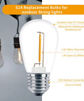 Image of a 24 Pack LED S14 Replacement Bulbs For Outdoor String Lights, highlighting features like shatterproof design and E26 base.