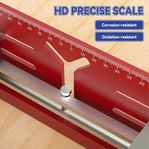 Close-up of HD precise scale on Bench Top Board Mill XL 24 Inch Capacity Router Sled For Flattening And Surfacing Cutting Boards Glued Up Panels A Pro Grade Multifunction Woodworking Fixture With Reliable Limit Block System, highlighting corrosion-resistant feature.