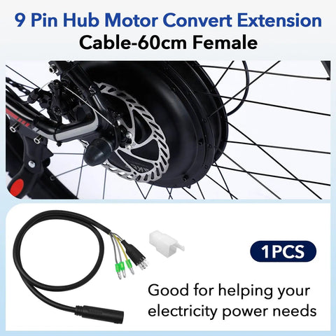 9 Pin Hub Motor Extension Cable Female Waterproof Connector For E Bike 12-72V 250-1000W Power Cable 60 Cm Length