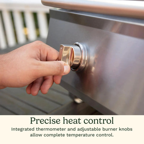 Adjusting knob on Chef's Style Tabletop Portable Propane Grill With 20,000 BTU Stainless Steel Two-Burner Outdoor Gas Grill For Camping
