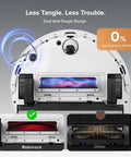 Robot Vacuum And Mop With 10,000 Pa Suction, 70 Day Self-Emptying Dock, Dual Anti-Tangle Design close-up demonstrating brush