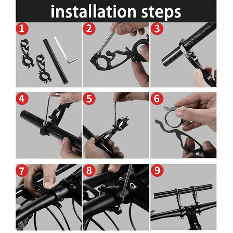 Installation steps for Extended Handlebar Mounting Bar For Bikes 11.8 Inches Long Beefy Aluminum Alloy Bracket Fits 20mm to 32mm Handlebars