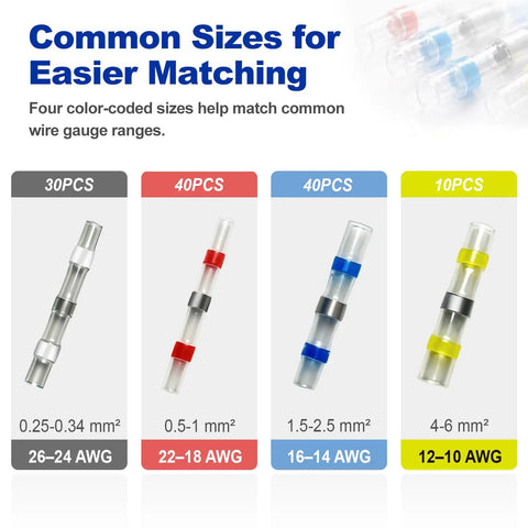120-Piece Heat Shrink Solder Seal Wire Connectors Kit with color-coded 4 size set for marine, auto, trailer, RV, boat wiring.