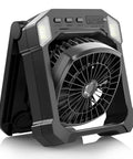Close-up of Solar Powered Camping Fan With 10000mAh Battery USB Rechargeable Portable Quiet Cordless Fan With Light.