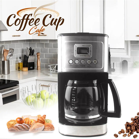 Modern kitchen with coffee maker and 12 Cup Glass Replacement Carafe for Coffee Makers No-Hassle DCC-2200 DCC-2600 DCC-2800 DCC-3200