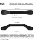 Black Built Tough Barn Door Handle For Sliding Doors And Cabinets Minimalist Modern Pull Knob With Thickened Hardware And Extended Screws 5.0 Inch Length Durable Easy Install For Gates And Closets shown in top and side view with measurements.