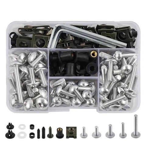 Panel Nuts 190Pcs Motorcycle Fairing Bolt Kit With Screws Washers And Nuts For GSR750 800MT MT03 Body Replacement Green Must Have Heavy Duty Stainless Steel Hardware For Fairings And Body Panels, assorted in storage case