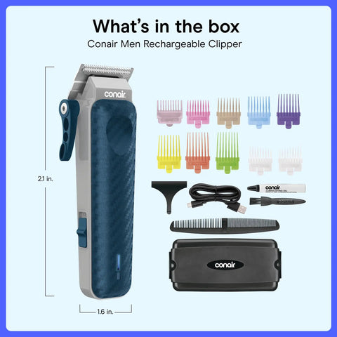 Rechargeable Hair Clippers Kit With Color Coded Guide Combs 17 Pieces For Barber Quality Cuts No Pulling Or Snagging Cordless With Lithium Ion