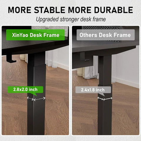 Comparison of Xin Yao 63 Inch Electric Standing Desk With Five Drawers Ergonomic Height Adjustable Sit Stand Computer Workstation Table frame sizes.