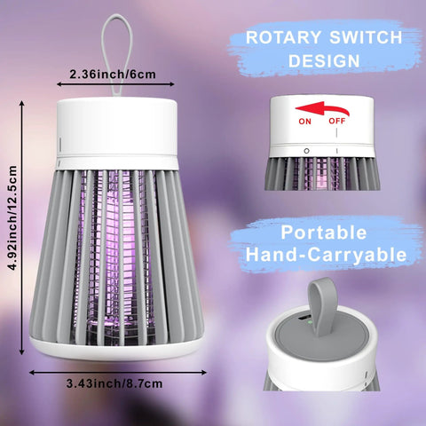 Rechargeable Indoor And Outdoor Insect Killer With UV Light showing size dimensions and portable design