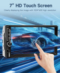 7 Inch Double Din Car Stereo with Touchscreen showing a blue car on display