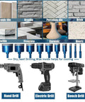 Tile hole saw kit with 10 blue diamond core bits for ceramic, porcelain, marble, granite; storage case