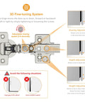 Chibery 10-pack frameless inset soft-close satin-nickel concealed European cabinet hinges, with 3D fine-tuning diagram.