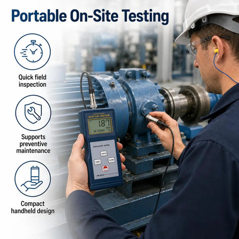 Digital Vibration Meter VM-6320 for Vibration Analysis and Mechanical Vibration Meters, pro grade, handheld use on motor