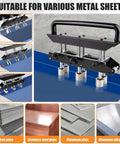 Pro Grade Three Station Edge Roller Bender with aluminum and iron sheets, suitable for metal roofing, bends 0.36-0.76 mm thick
