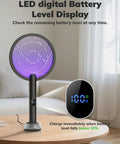 Electric Fly Swatter Bug Zapper Racket 4000V With LED Screen Dual Modes, displayed on a table in a home setting