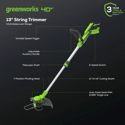 Beast Mode 40V Cordless String Trimmer And Edger, 13 Inch Weed Whacker With Pivoting Head And Steel Guide, Snappy Battery Pack detail image.