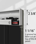 36X84 Inch Black Wood Sliding Barn Door With Concealed Tracks And Soft Close Hardware Kit detailed close-up of rail and roller system