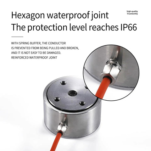 Bellows Load Cell Sensor For Precision Weight And Force Measurement, Stainless Steel, 0.2 Percent Accuracy, 2m Cable, Range Options From 0-50kg Up To 0-2000kg, Great For Test Benches, Weighing, And Industrial Use, IP66 waterproof joint close-up