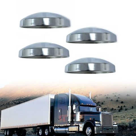 Rear Wheel Hub Cap Covers For Semi Trucks 8 Inch Dome Style Beefy Chrome Finish 4 Pack With 8 Inch Outer Diameter
