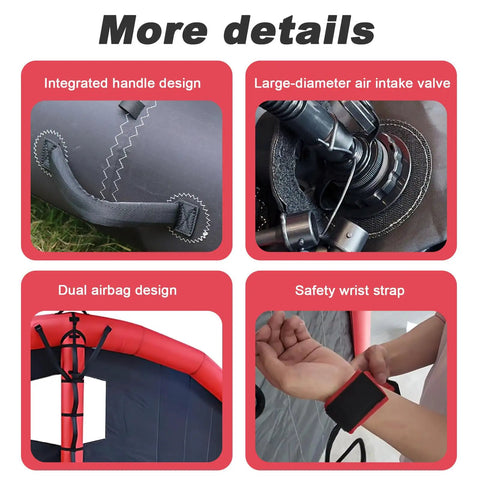 Close-up of Inflatable Wing For Foil Kite Surfing 5 Square Meters With Pump Backpack Safety Rope And Repair Kit All In One Gear details.