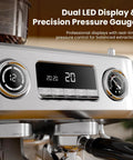 Professional Dual Boiler Espresso Machine With Integrated Grinder And Auto Milk Steamer Delivering Real Deal 20 Bar Pressure For Your Ultimate Daily Grind Setup with dual LED display and pressure gauge.