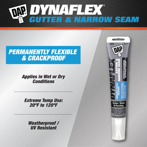 Dynaflex Gutter And Narrow Seam Advanced Elastomeric Waterproof Sealant White 4.5 Oz Works Like A Champ On Gutters Downspouts Joints Flashings And Ducts With Strong Multi Surface Adhesion And Flexible Weatherproofing
