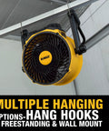 Heavy Duty Floor Fan And Air Purifier Combo Delivers 4000 CFM hanging with multiple mounting options in industrial setting