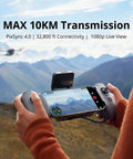 Remote control displaying live view from Ultra Lightweight Drone Under 249g With 4K Video And 8K Photos 3 Axis Gimbal 10 Km Transmission