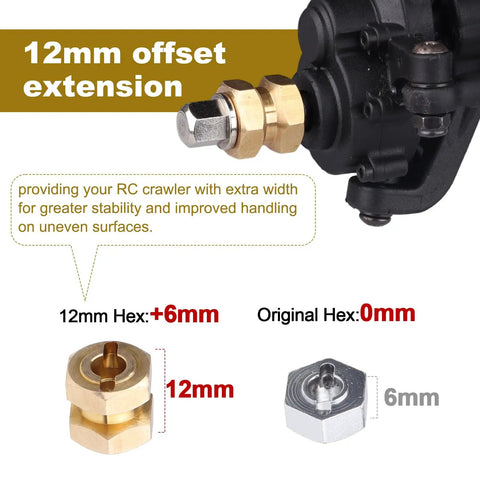 Brass 12mm Wheel Hub Extensions And Spacers Hex Drive Adapter Kit For 1/10 Scale RC Crawlers, Fits Axial SCX10 And SCX10 II 90046