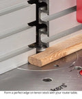 Router table shaping an oak piece with Premium Half Round Router Bit Set Delivering Heckuva Sharp Carbide Blades For Effortless Bullnose Shaping And Dead Reliable Loose Tenon Joinery Rock Solid One Half Inch Shank Carpenter Gear Made In Usa.