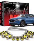 Mazda CX5 LED Interior Light Replacement Kit Ultra Bright 6000K White Bulbs With Map Dome Vanity Trunk And License Plate Lights Plus Install Tool For 2013 Through 2024, package and bulbs displayed.