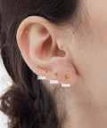 Titanium Flower Screw Back Ball Earrings For Sensitive Skin, Hypoallergenic 20g Gold Tone Ball Studs For Women, Cartilage Piercing 2 To 4mm, 3mm Diameter, All Day Comfort With Cute Shine. Gold 2mm, 3mm, 4mm ball studs on ear