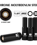 Deep Magnetic One Quarter Inch Drive Socket Set Six Point Metric CR-MO Steel showing 6-point grip design.