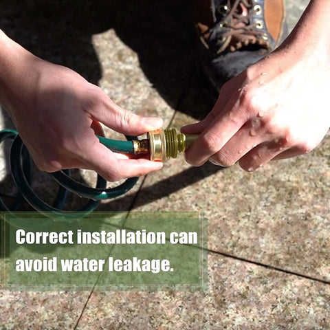 Person installing Three Foot Leader Hose For Garden Reels And Outdoor Faucets With Flexible PVC And Brass Fittings on patio
