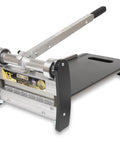 13 Inch Heavy Duty Lvp Flooring Cutter With Built In Led Light And Reinforced Steel Table Rugged Vinyl Plank Shear from side angle.