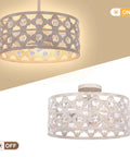 Semi Flush Mount Ceiling Light Fixture With Crystal Accents, Modern Farmhouse Style, Antique White Finish, On and Off View