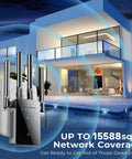 Image of the Best WiFi Extender and Signal Booster for Home, 6X Faster Internet, beside a modern house.