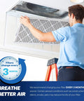 Man installing Top Rated 20x20x1 MERV 13 Electrostatic Pleated Air Filter For AC, Furnace And HVAC, 4 Pack, Made In USA in ceiling vent
