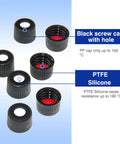 Solid Build 8Mm Screw Thread Hplc Vial Caps With Red Ptfec White Silicone Septa Deliver A No Hassle Leakproof Seal For 1 5 To 2 Ml Glass Autosampler Vials 100 Count Ready To Roll. Black screw caps with red PTFE septum for safe sample sealing.