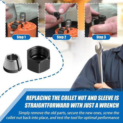 Router Collet Nut And Cone Sleeve Kit For Models R2400, R2401, R86044, R860443 2 Pack Replacement demonstration steps