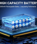 High capacity battery with 2800mAh rechargeable cells for long-lasting performance