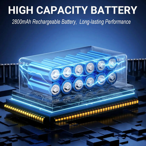 High capacity battery with 2800mAh rechargeable cells for long-lasting performance