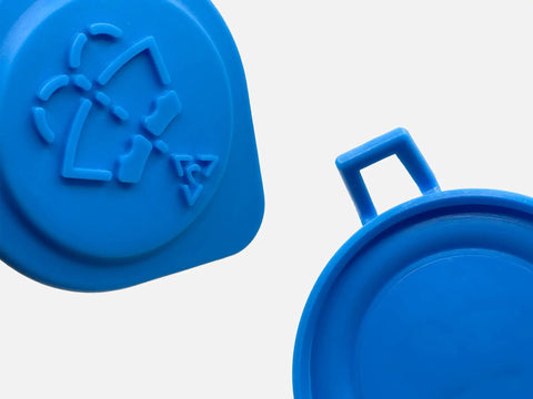 Close-up of BMW Mini Windshield Washer Fluid Reservoir Cap Direct Fit Replacement For 2005-2019 Models Easy Swap No Fuss Install 2.17 Inch Neck Diameter 54.3 Millimeters Inner 59 Millimeters Outer Replaces 61667467951