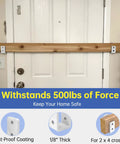 Built Tough Heavy Duty 2x4 Door Barricade Brackets U Shaped Security Brackets installed on wood door.