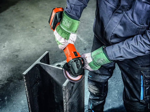 Compact 18V Brushless Cordless Angle Grinder With 125 MM Disc And Rock Solid Dust Resistant Design For Workhorse Cutting And Heavy Duty Grinding Tasks Tool Body Only in use on metal.