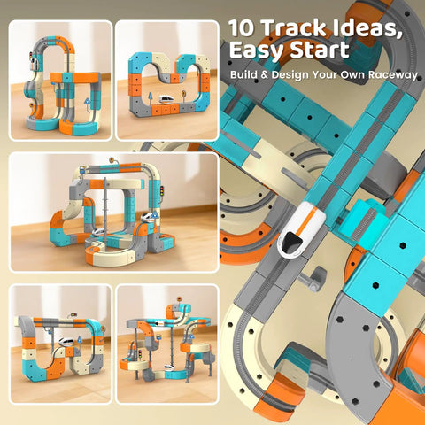 Epic 82 Piece Electric Train Set With 3D Flexible Race Track For Kids Ages 3 4 5 6 7 8 Gravity Defying Rail Building Toys With Rechargeable Trains STEM Learning Gift For Birthday, modular 3D track layouts