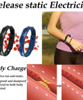 Adjustable Anti Static Wrist Strap 2 Pack For Men And Women, featuring silicone design in black and blue, worn during exercise