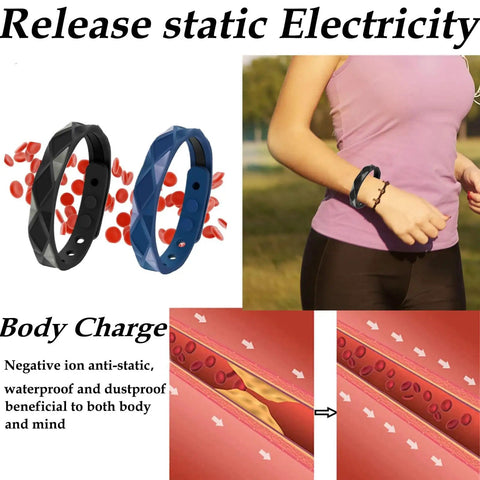 Adjustable Anti Static Wrist Strap 2 Pack For Men And Women, featuring silicone design in black and blue, worn during exercise