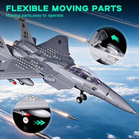 Dope F15 Eagle Fighter Jet Model Kit With Display Stand, 223 Piece Military Airplane Building Set For Adults, feature details